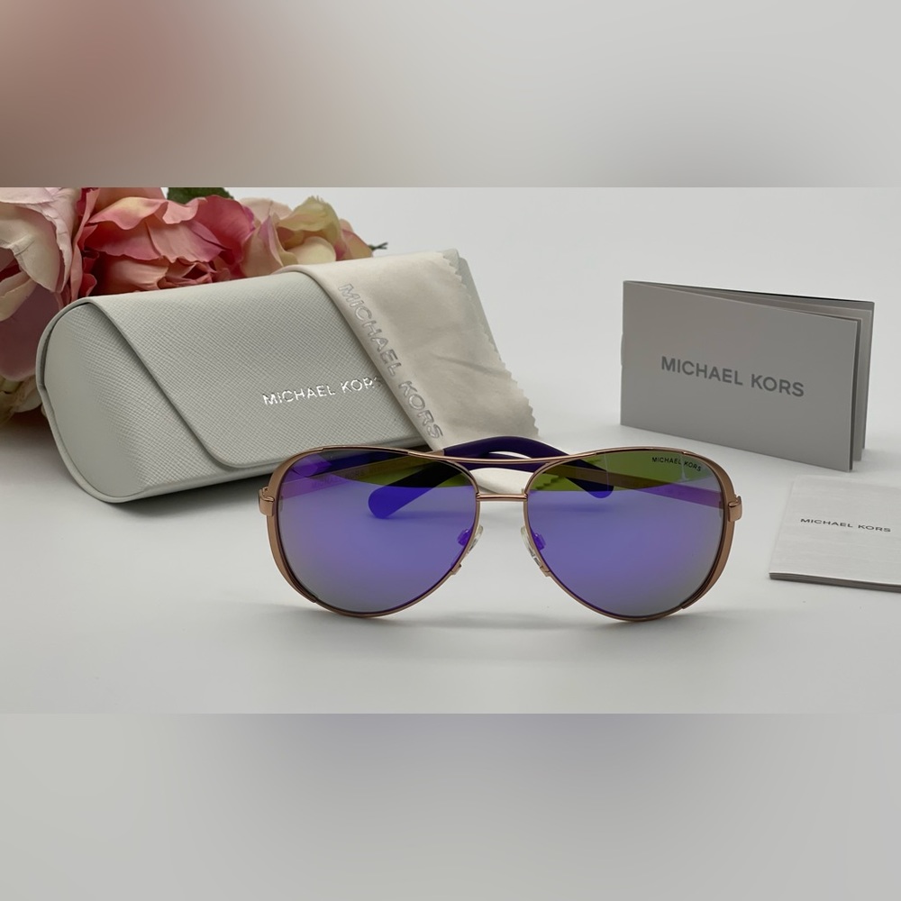 Michael Kors Rose Gold Purple Mirror Aviator Sunglasses - Picture 2 of 14